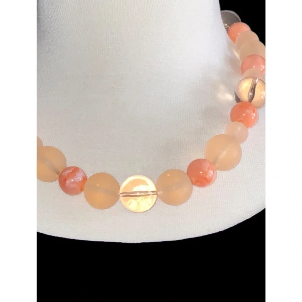 2 Avon Vintage Peach Bulky Bead 18” Necklaces & A Pair Post Earrings LIke New